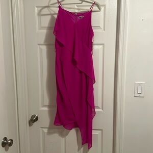 Fuschia/purple chiffon draped asymmetrical cocktail dress